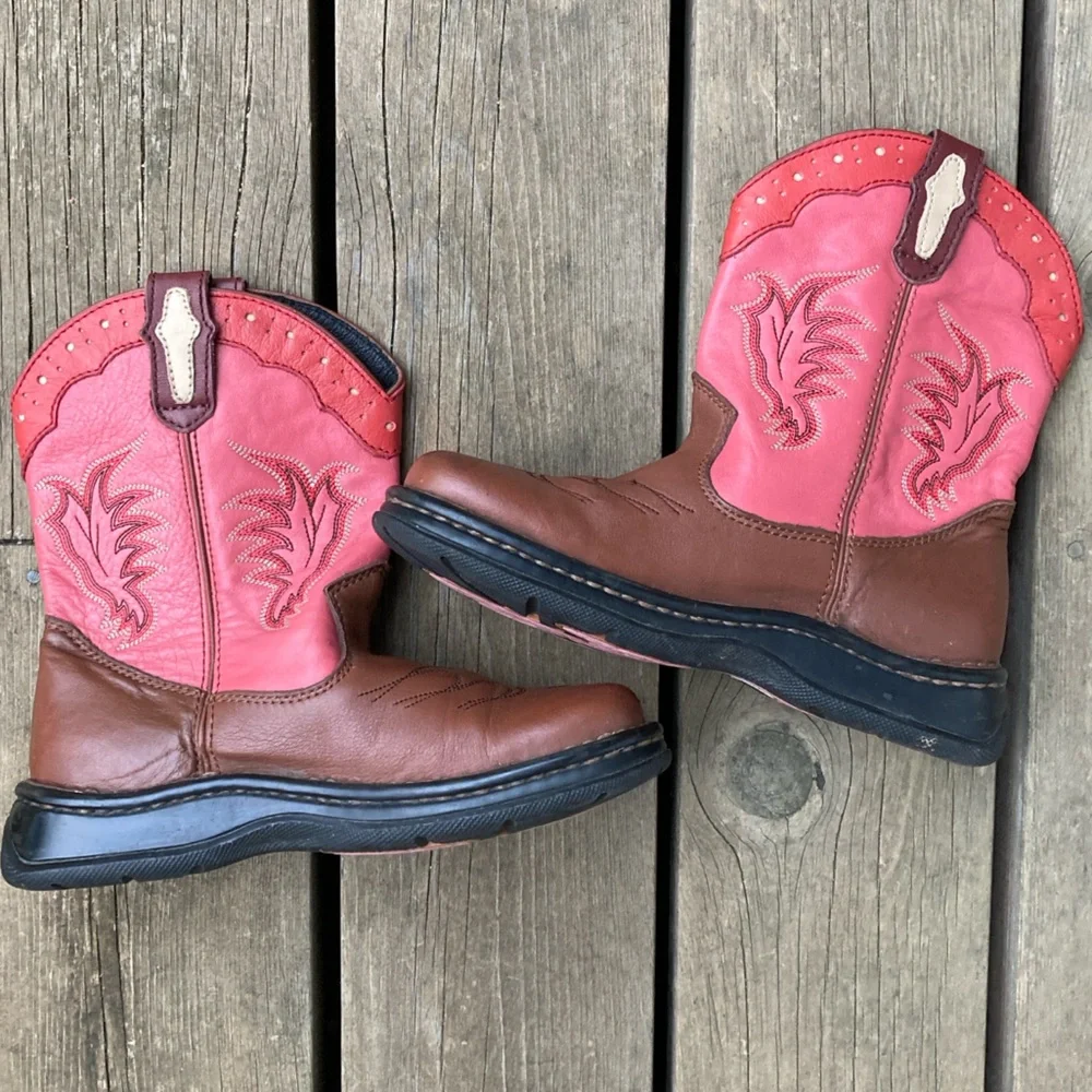 DURANGO Boots Ropers Western Cowboy Leather Colorful Pink Red Brown Size 7.5